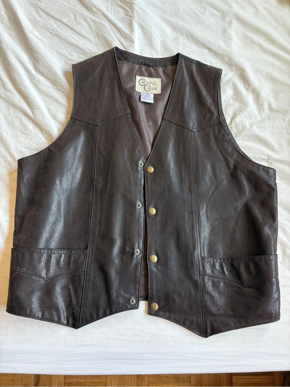 Cripple Creek Men's Brown Leather Vest with Button Front
